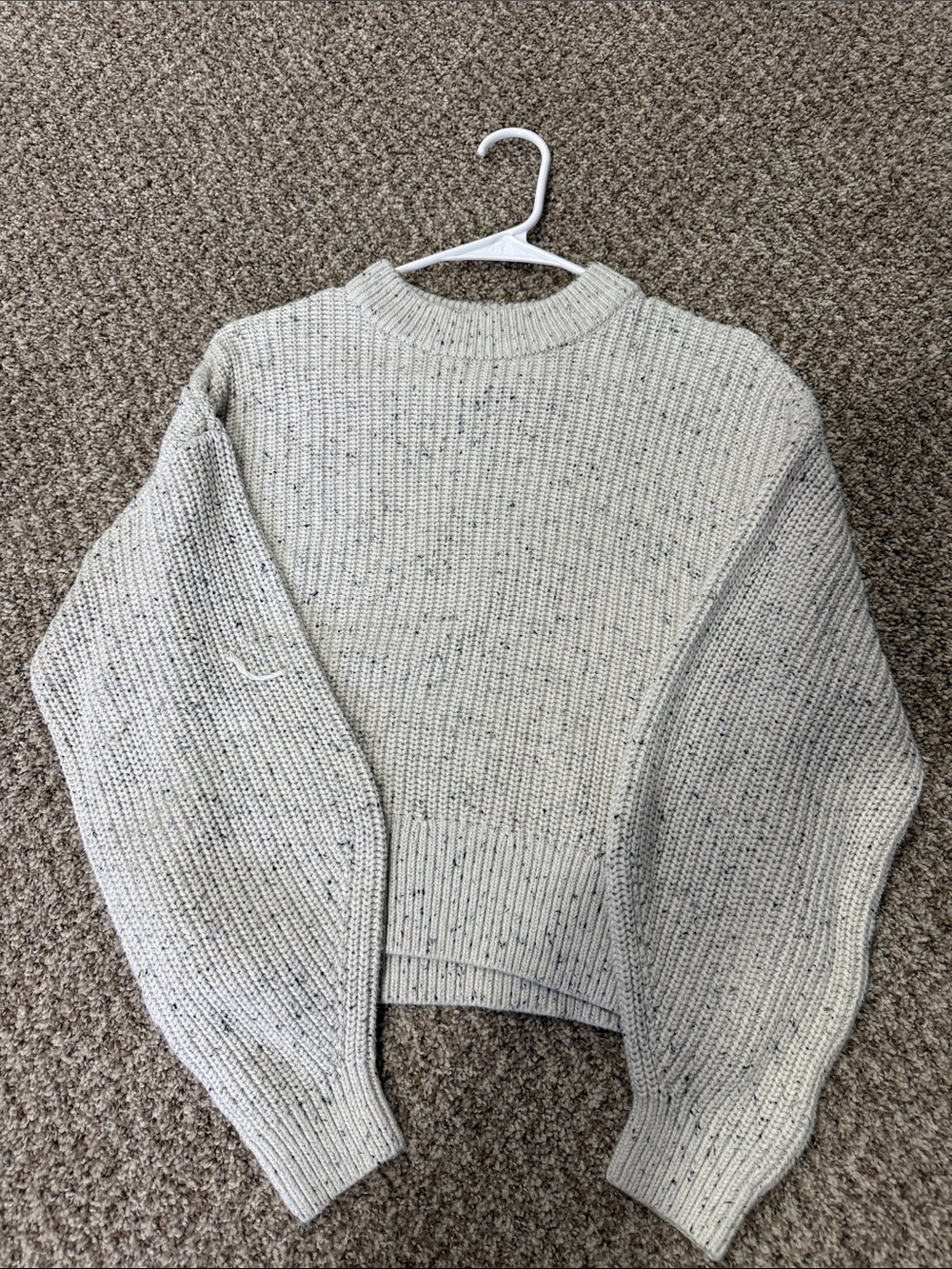 H&M Cream Speckled Ribbed Knit Crewneck Sweater